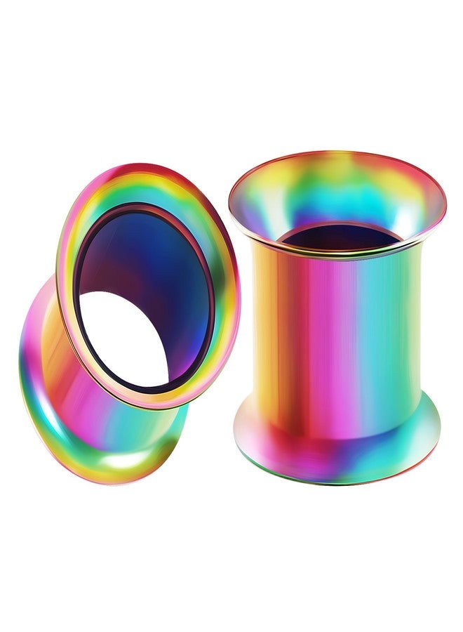 BIG GAUGES Pair of Stainless Steel 00g Gauge 10mm Rainbow Double Flared Piercing Jewelry Ear Stretching Lobe Plug Tunnel Earring BG0162 - Image 1