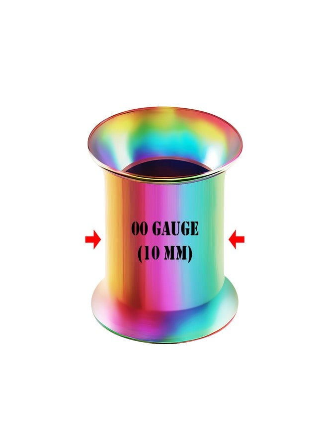BIG GAUGES Pair of Stainless Steel 00g Gauge 10mm Rainbow Double Flared Piercing Jewelry Ear Stretching Lobe Plug Tunnel Earring BG0162 - Image 2