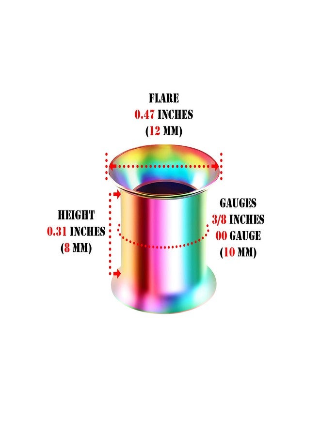 BIG GAUGES Pair of Stainless Steel 00g Gauge 10mm Rainbow Double Flared Piercing Jewelry Ear Stretching Lobe Plug Tunnel Earring BG0162 - Image 3