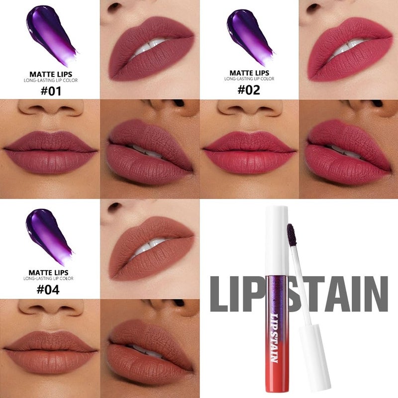 evpct 3Pcs Peel Off Lip Stain Tints, Maroon Mauve Nude Brown Matte Liquid Lipstick Lip Stain Long Lasting Waterproof for Women, Non-stick Cup Lipstick Peel Off Highly Pigmented Smudge-proof Liptint - Image 3