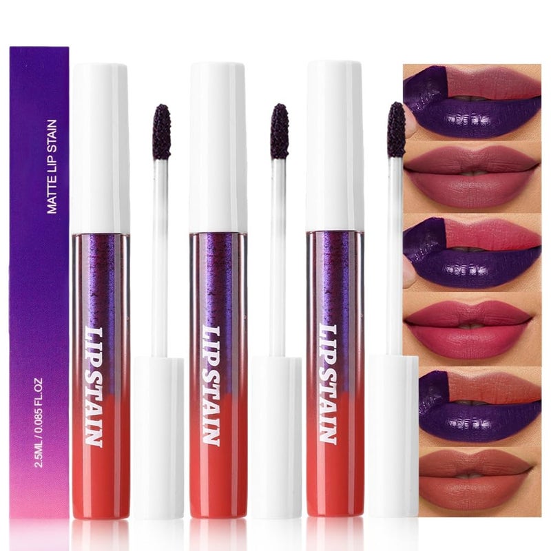 evpct 3Pcs Peel Off Lip Stain Tints, Maroon Mauve Nude Brown Matte Liquid Lipstick Lip Stain Long Lasting Waterproof for Women, Non-stick Cup Lipstick Peel Off Highly Pigmented Smudge-proof Liptint - Image 1