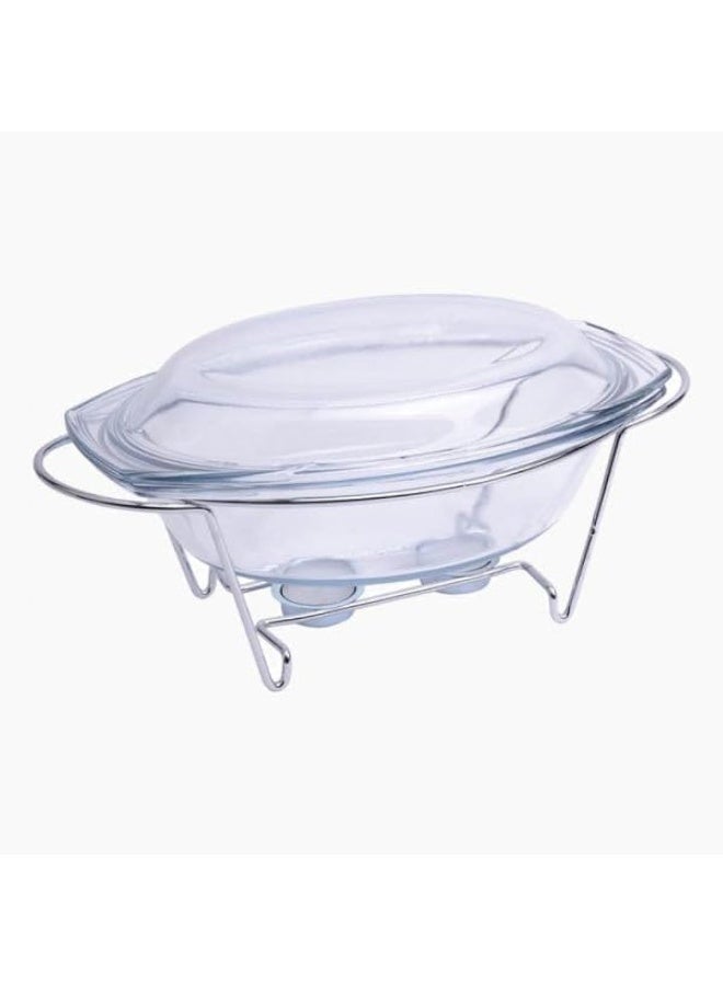 Termisil Oval Pot With Lid And Metal Holder With Candles 2.9 Liter Capacity Clear - Image 1