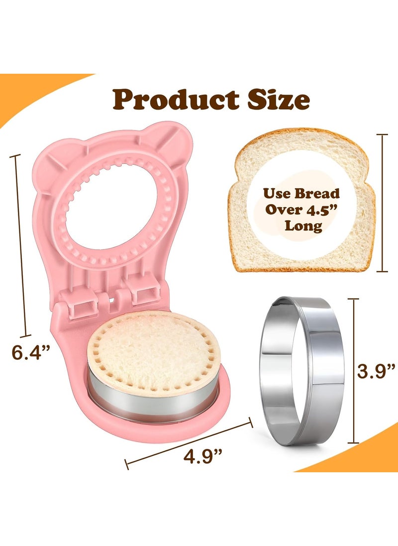 JuneJour Junejour Sandwich Press Uncrustables for Kids 4 inch Round Shape Sandwich Cutter and Sealer, Crustless Sandwich Press Mold Cookie Bread Pancake Maker for Boys Girls Lunch (C - Round - Nordic Pink)  - Image 2