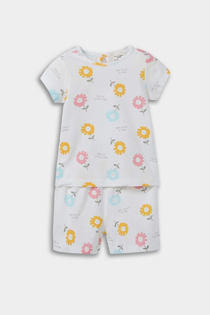 ديفاكتو Baby Girl Floral Cotton Top Shorts 2 Piece Pyjamas Set