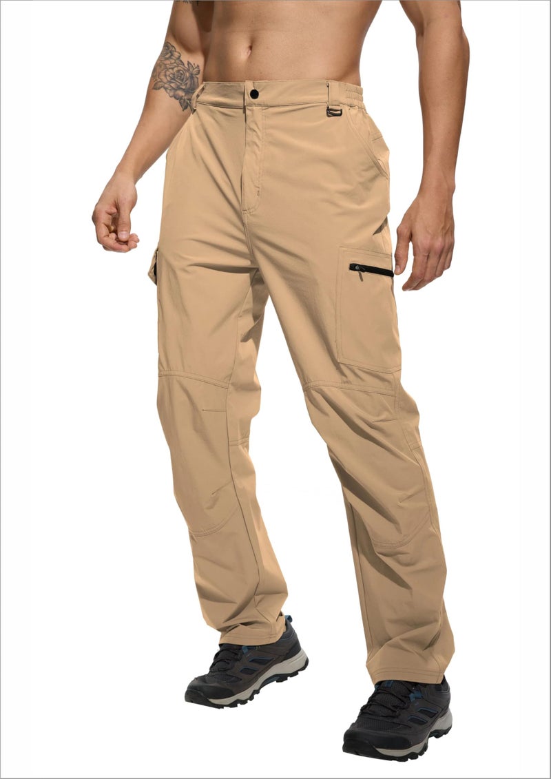 LINLANG EN Men's Lightweight Hiking Cargo Pants Waterproof Quick Dry Travel Fishing Climbing Work Outdoor Pants Dark Khaki-M - Image 2
