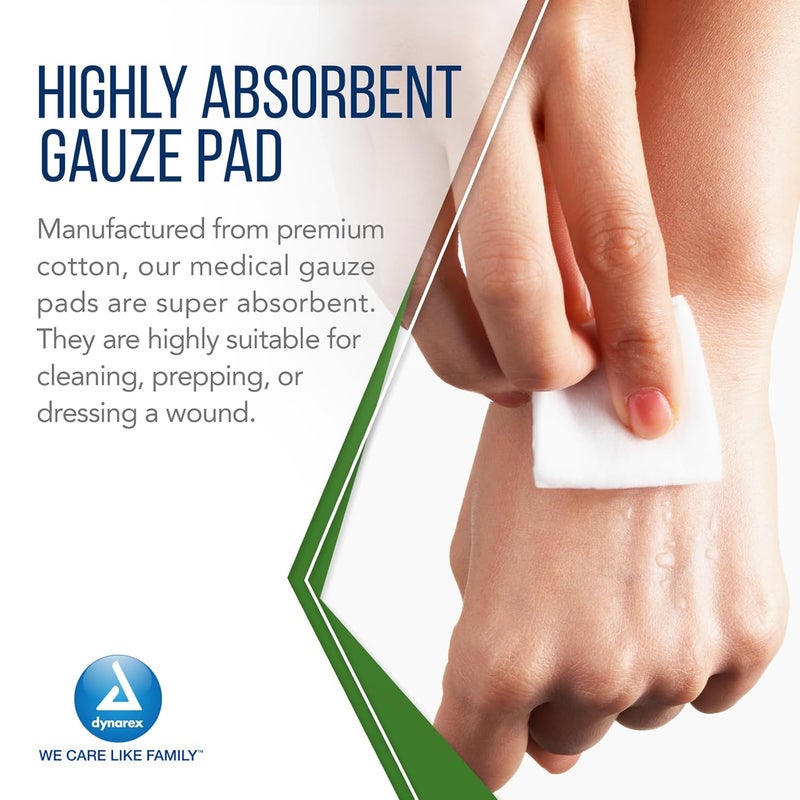 Dynarex Advantage Woven Gauze Sponges 4 x 4 NonSterile 12Ply Absorbent Cotton Gauze Pads for Wound Dressing 200Count Box - Image 3