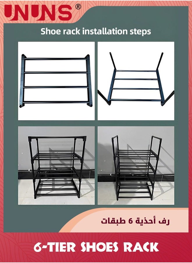 UNUNS - 6-Tier Shoe Rack,Double-row Holds 20-24 Pairs Vertical Free Standing Shoe Rack,Tall Boots Organizer Shelf For Wall,Entryway,Garage,Closet,Bedroom,Black - Image 1