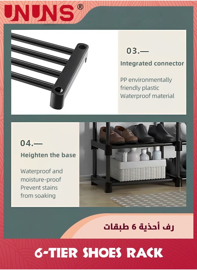 UNUNS - 6-Tier Shoe Rack,Double-row Holds 20-24 Pairs Vertical Free Standing Shoe Rack,Tall Boots Organizer Shelf For Wall,Entryway,Garage,Closet,Bedroom,Black - Image 1