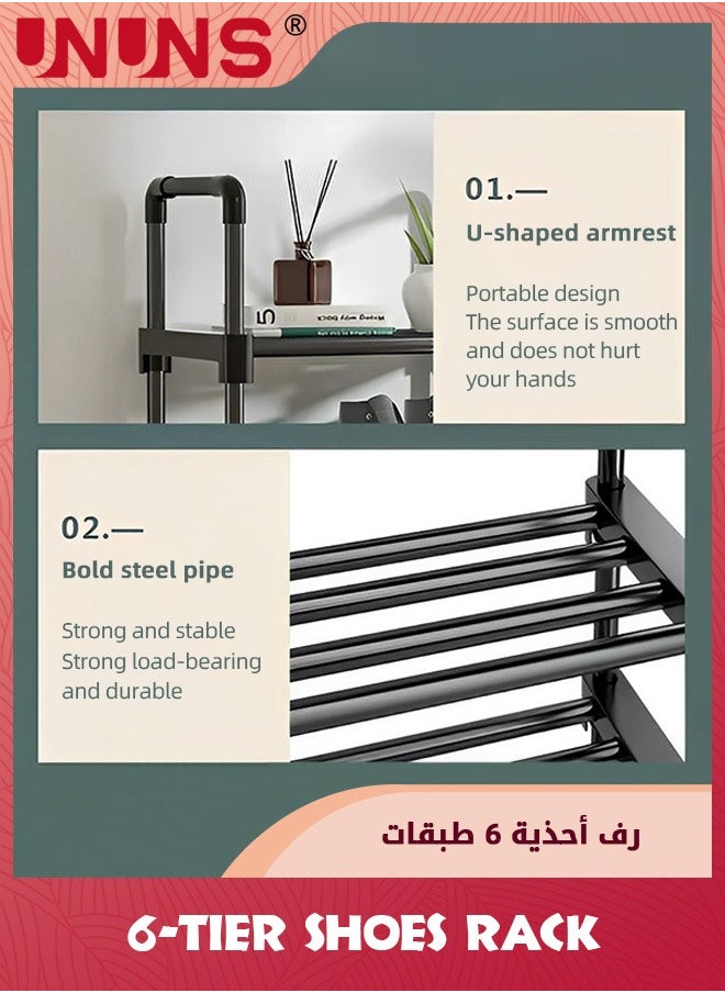 UNUNS - 6-Tier Shoe Rack,Double-row Holds 20-24 Pairs Vertical Free Standing Shoe Rack,Tall Boots Organizer Shelf For Wall,Entryway,Garage,Closet,Bedroom,Black - Image 1