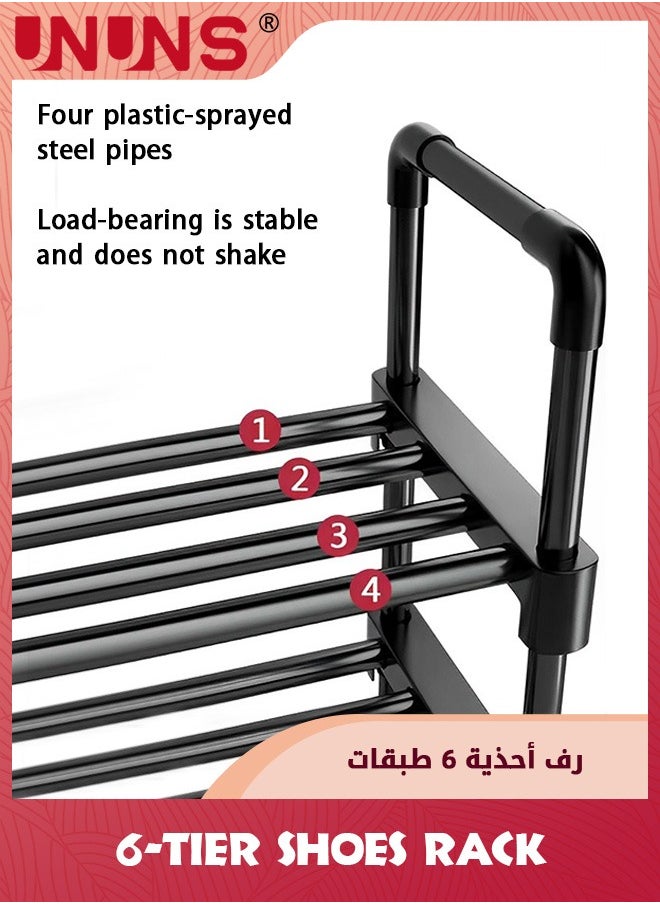 UNUNS - 6-Tier Shoe Rack,Double-row Holds 20-24 Pairs Vertical Free Standing Shoe Rack,Tall Boots Organizer Shelf For Wall,Entryway,Garage,Closet,Bedroom,Black - Image 1