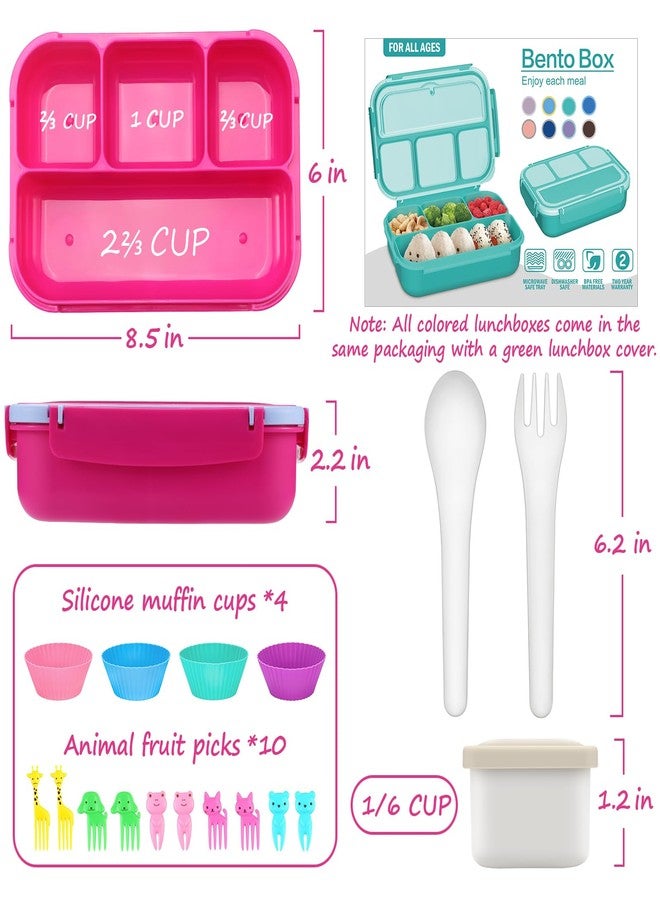 QQKO Bento Box for Kids Adults, School Toddler Lunch Box for Boys Girls, Lunch Box Containers with 4 Compartments, Sauce Container, Utensils, Food Picks and Muffin Cups for School, Pink Blue - Image 2