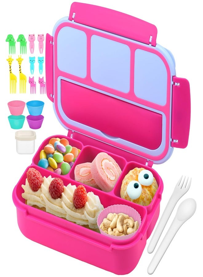 QQKO Bento Box for Kids Adults, School Toddler Lunch Box for Boys Girls, Lunch Box Containers with 4 Compartments, Sauce Container, Utensils, Food Picks and Muffin Cups for School, Pink Blue - Image 1