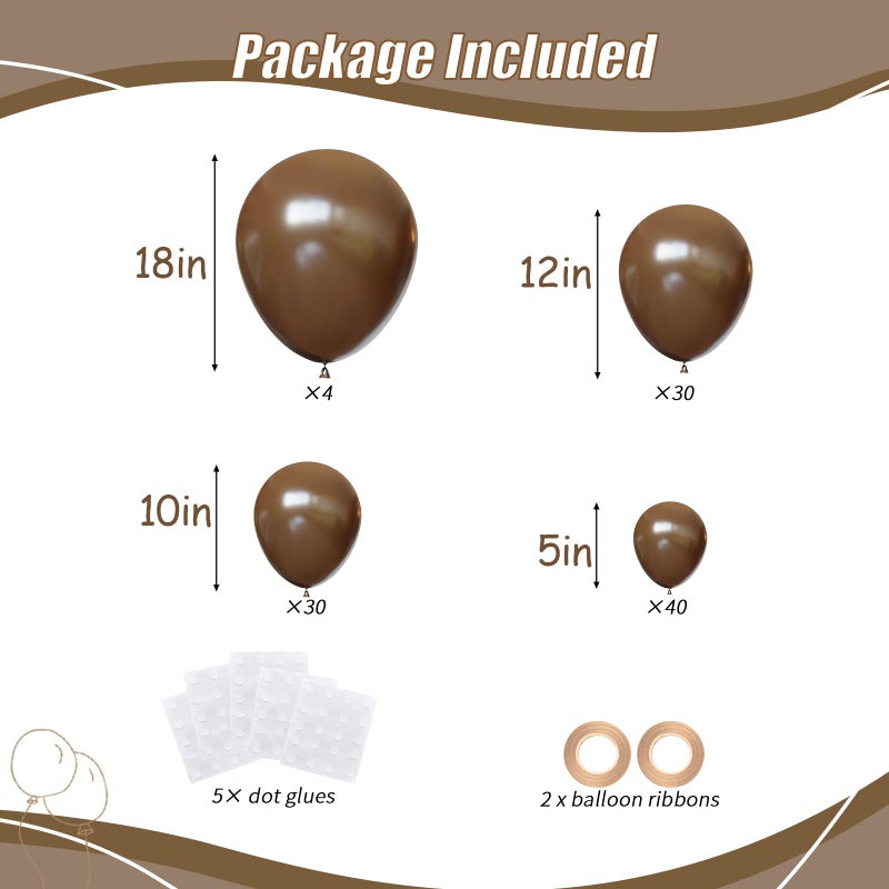 OWPFJG 104pcs Dark Brown Balloons - 18/12/10/5 Inch Coffee Brown Neutral Latex Balloons Garland Arch Different Sizes for Boho Weddings, Bear Baby Showers, Thanksgiving Party Supplies - Image 2