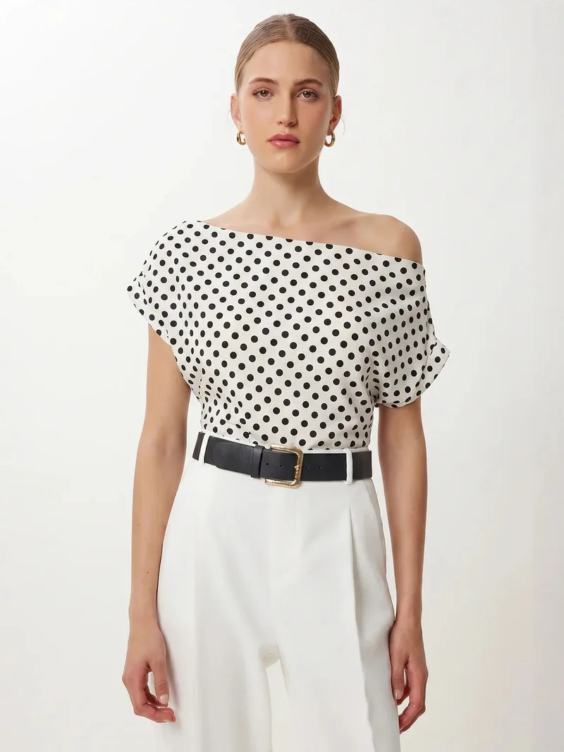 السعادة في إسطنبول ISTANBUL Off-Shoulder Polka Dot Poplin Blouse