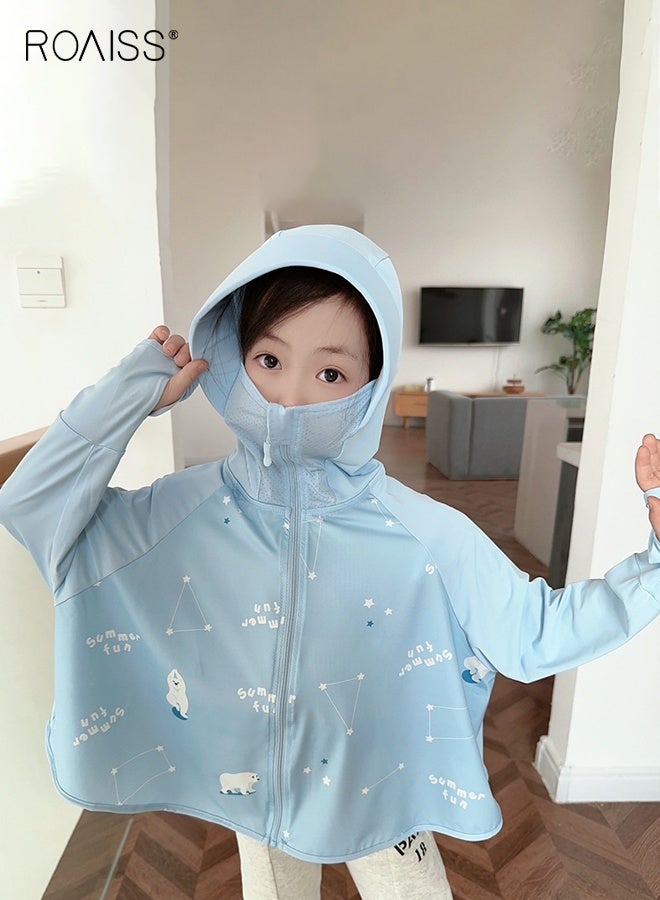 رويس سترة واقية من الشمس للأطفال مع فتحات للإبهام، وسترة رياضية قابلة للتنفس مع سحاب للإغلاق ونقوش جميلة، وملابس خفيفة الوزن ومقاومة لأشعة الشمس للأطفال، ومناسبة لأي نشاط خارجي. - Image 2