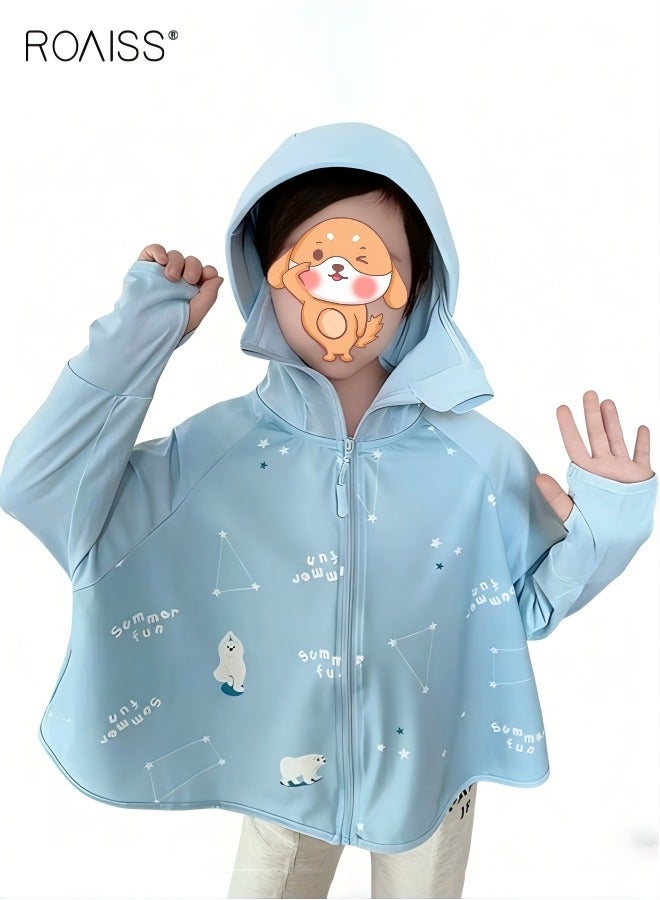 رويس سترة واقية من الشمس للأطفال مع فتحات للإبهام، وسترة رياضية قابلة للتنفس مع سحاب للإغلاق ونقوش جميلة، وملابس خفيفة الوزن ومقاومة لأشعة الشمس للأطفال، ومناسبة لأي نشاط خارجي. - Image 1