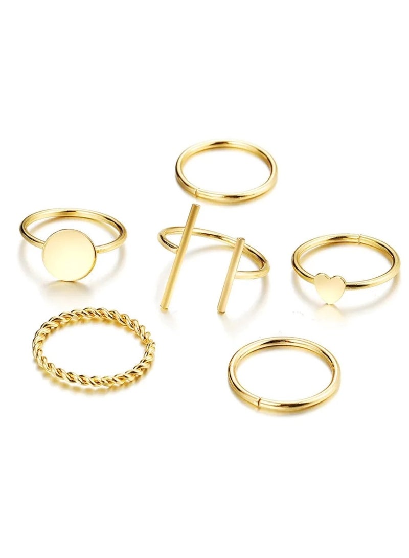 Huitich 6 Pcs Multi-size Elegant Fashion Rings Set Gold  - Image 1