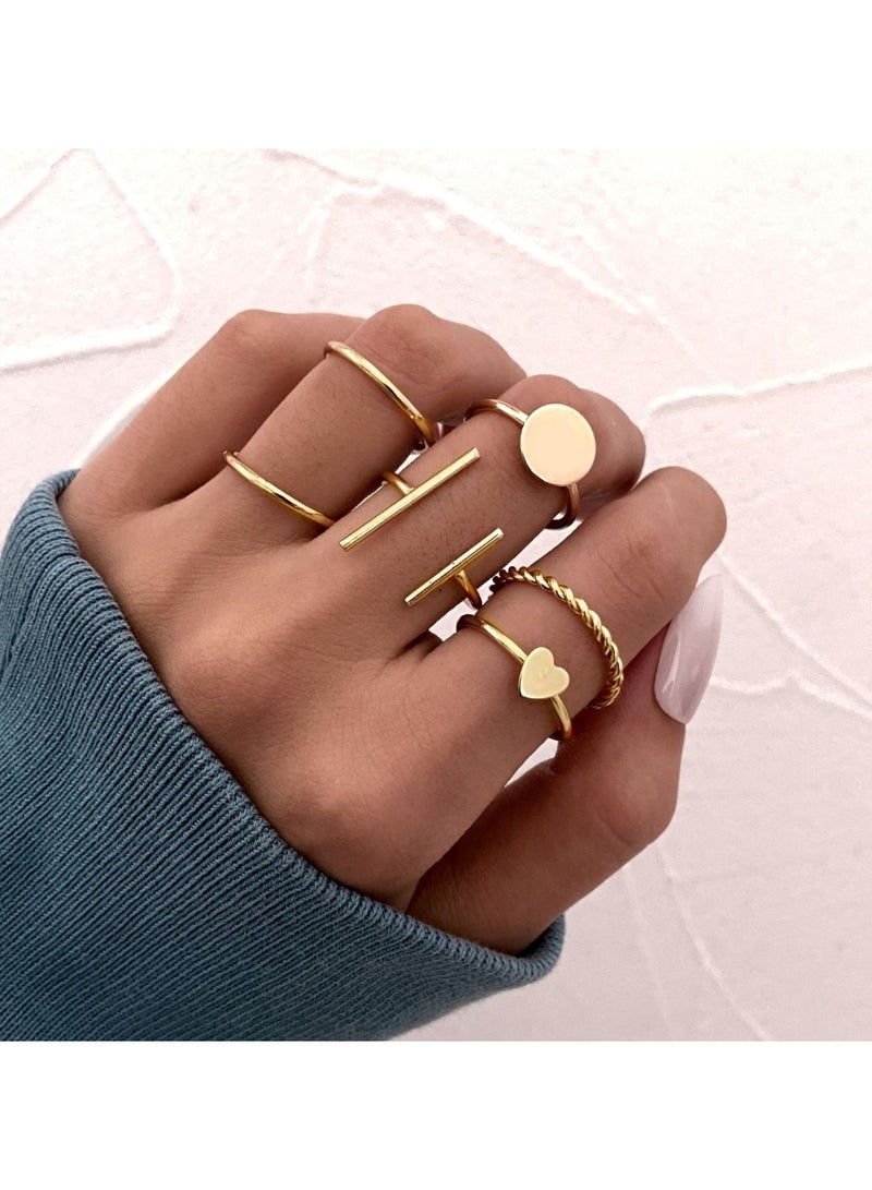 Huitich 6 Pcs Multi-size Elegant Fashion Rings Set Gold  - Image 2