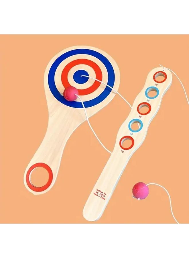 Racket Model Bouncing Ball Wooden Skill Paddles Hand Eye Coordination Training Tool - Image 2