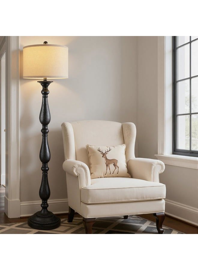 PARTPHONER Vintage Floor Lamp for Living Room, Rustic Farmhouse Floor Lamp with Rotary Switch and Linen Shade, Retro Resin Floor Lamp for Bedroom Corner Dining Room - Image 1