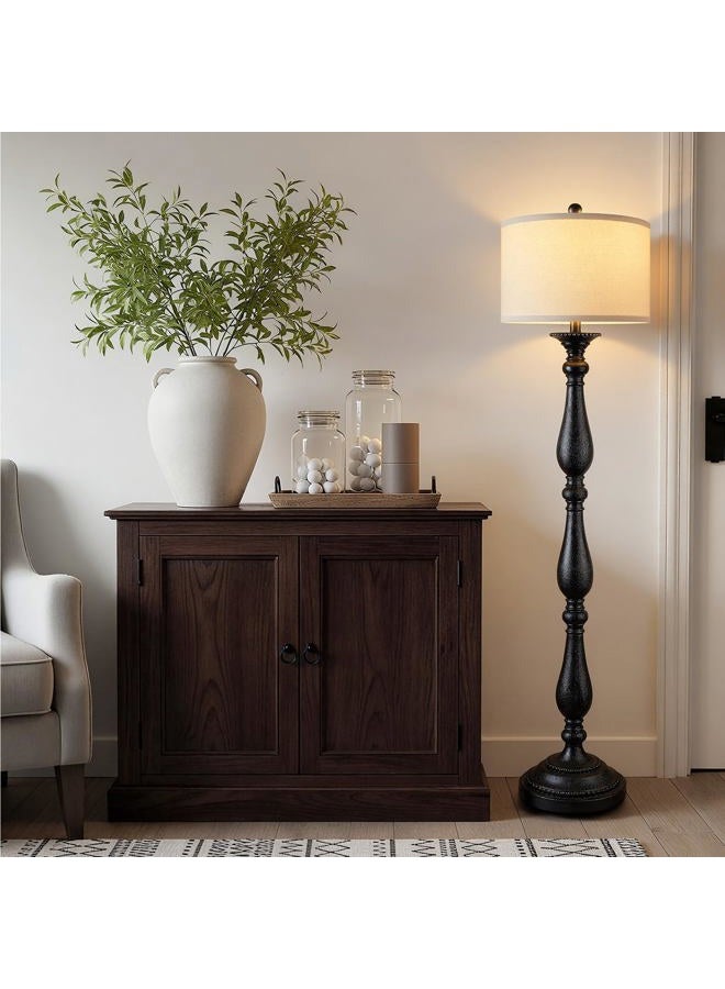 PARTPHONER Vintage Floor Lamp for Living Room, Rustic Farmhouse Floor Lamp with Rotary Switch and Linen Shade, Retro Resin Floor Lamp for Bedroom Corner Dining Room - Image 5