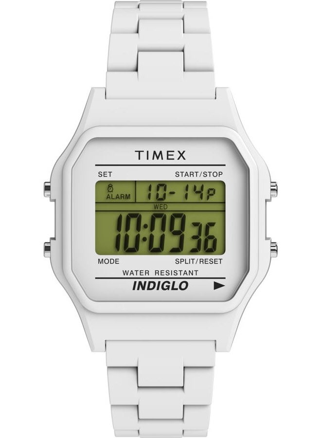 TIMEX Unisex T80 36mm Watch - White Bracelet Digital Dial White Case - Image 1