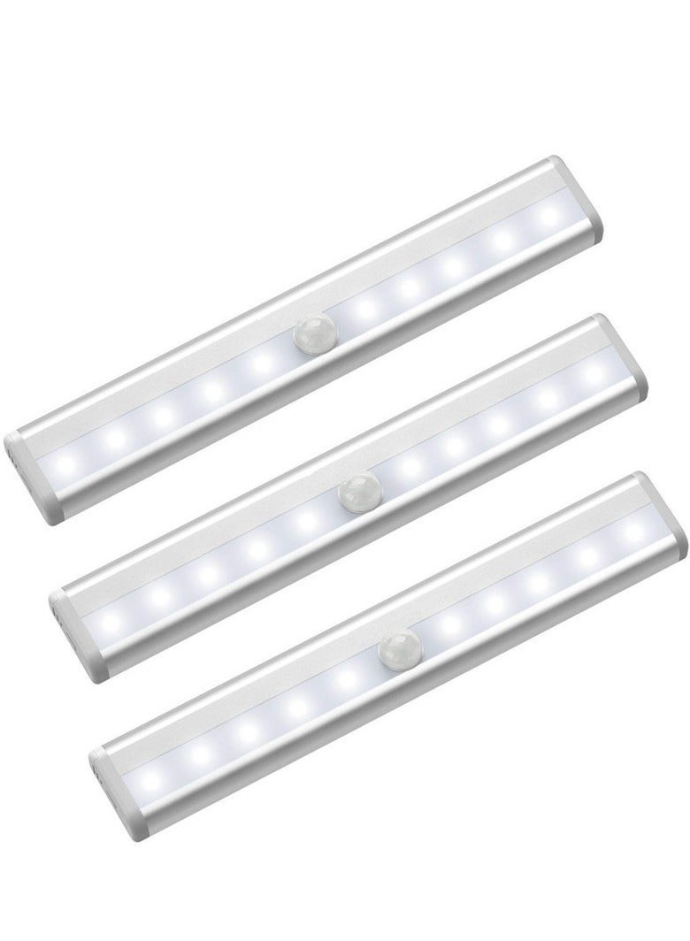 Lynacz Original 3 Pack Motion Sensor Light Bar Night Light for Room Stick-On Anywhere Wireless Battery Operated 10 LEDs Closet Lights Wardrobe Lighting LED Light White - Image 1