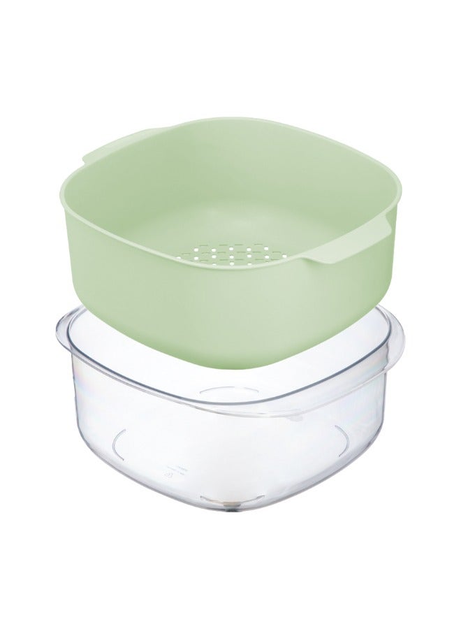 Inochi Yoko 2in1 Square Colander & Bowl Set 27cm Food Strainers | Kitchen Strainer | 2 In 1 Detachable Multi Function Mixing Bowl | For Fruits and Vegetable Cleaning and Storage - Avocado Green