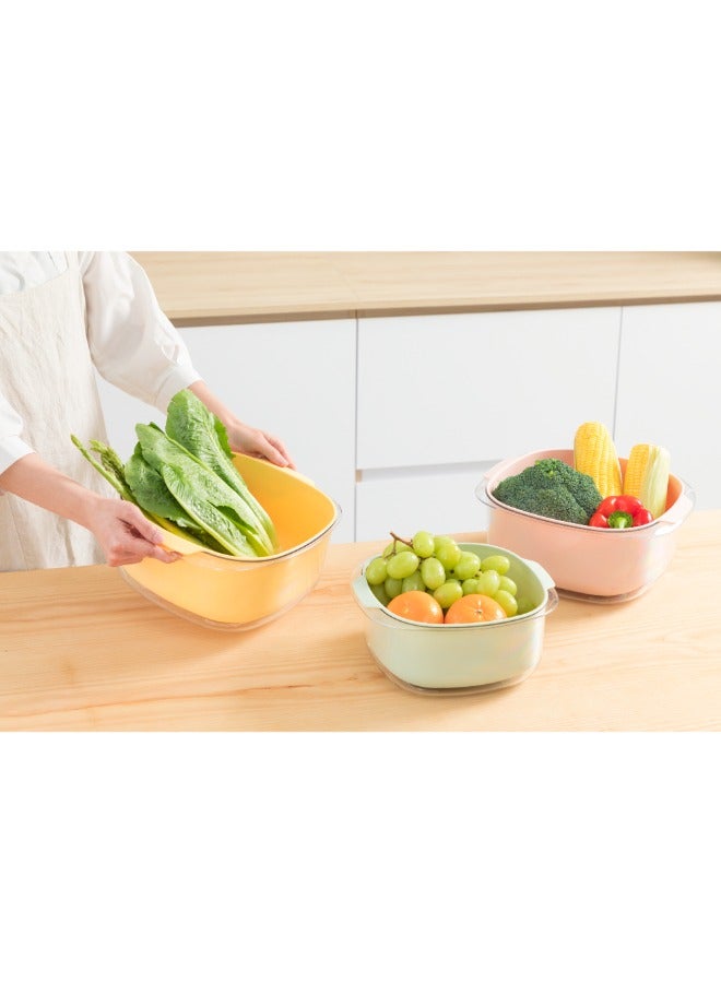 Inochi Yoko 2in1 Square Colander & Bowl Set 27cm Food Strainers | Kitchen Strainer | 2 In 1 Detachable Multi Function Mixing Bowl | For Fruits and Vegetable Cleaning and Storage - Avocado Green