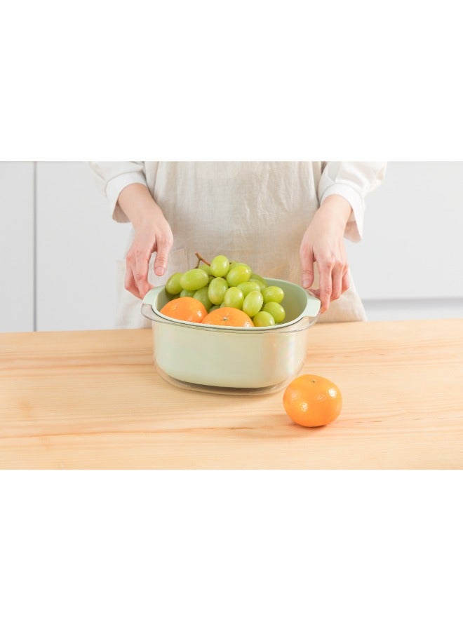 Inochi Yoko 2in1 Square Colander & Bowl Set 27cm Food Strainers | Kitchen Strainer | 2 In 1 Detachable Multi Function Mixing Bowl | For Fruits and Vegetable Cleaning and Storage - Avocado Green