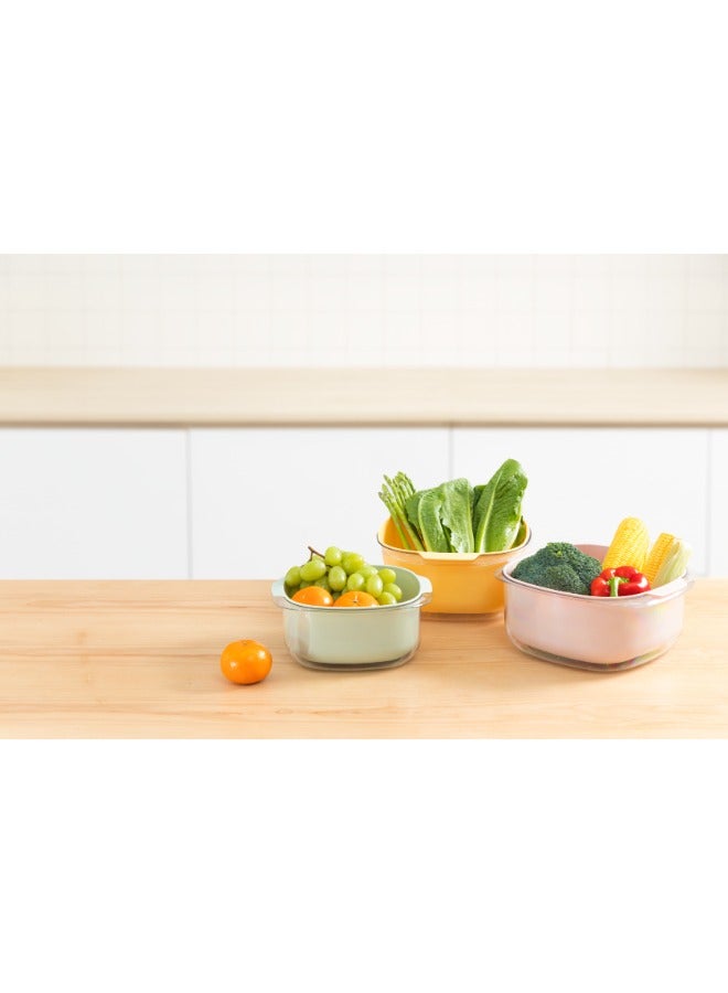 Inochi Yoko 2in1 Square Colander & Bowl Set 27cm Food Strainers | Kitchen Strainer | 2 In 1 Detachable Multi Function Mixing Bowl | For Fruits and Vegetable Cleaning and Storage - Avocado Green