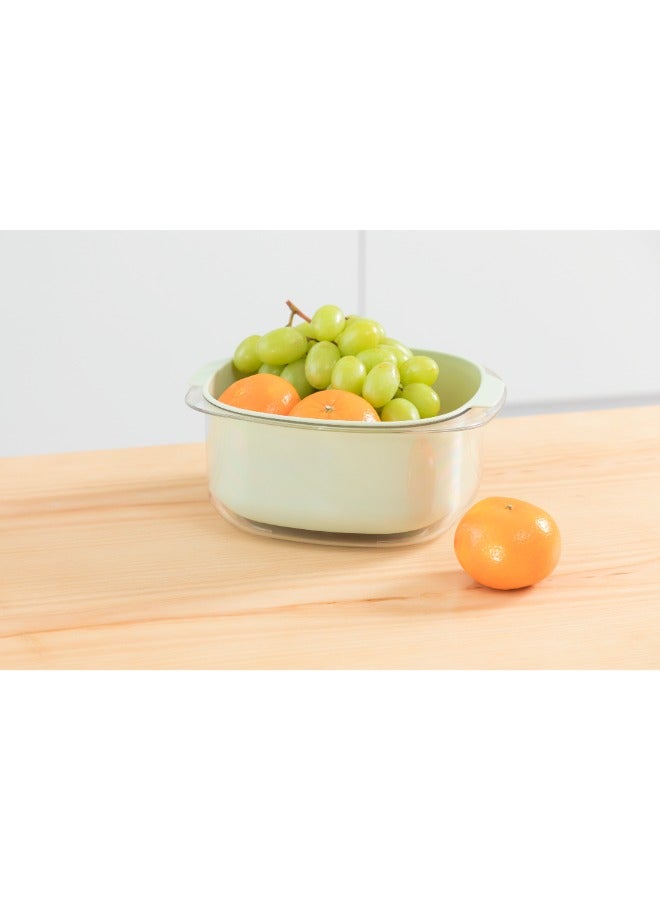 Inochi Yoko 2in1 Square Colander & Bowl Set 27cm Food Strainers | Kitchen Strainer | 2 In 1 Detachable Multi Function Mixing Bowl | For Fruits and Vegetable Cleaning and Storage - Avocado Green