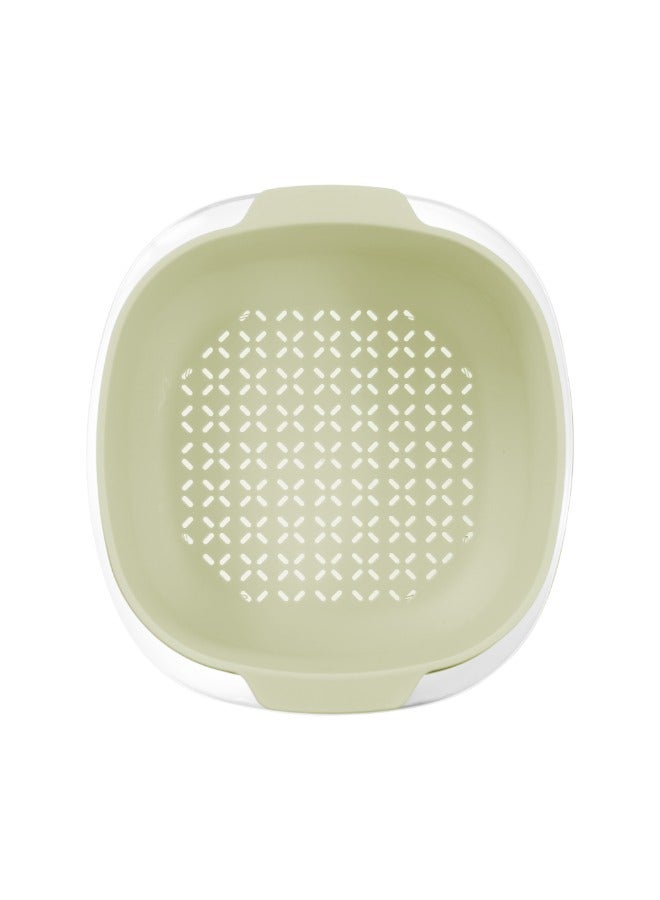 Inochi Yoko 2in1 Square Colander & Bowl Set 27cm Food Strainers | Kitchen Strainer | 2 In 1 Detachable Multi Function Mixing Bowl | For Fruits and Vegetable Cleaning and Storage - Avocado Green