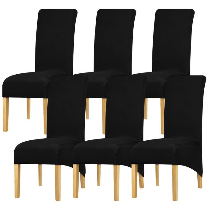 XL SIZE THIN STYLE FABRIC STRETCH SPANDEX HIGH BACK CHAIR COVER FOR DINING ROOM HOTEL BLACK 6 PIECES