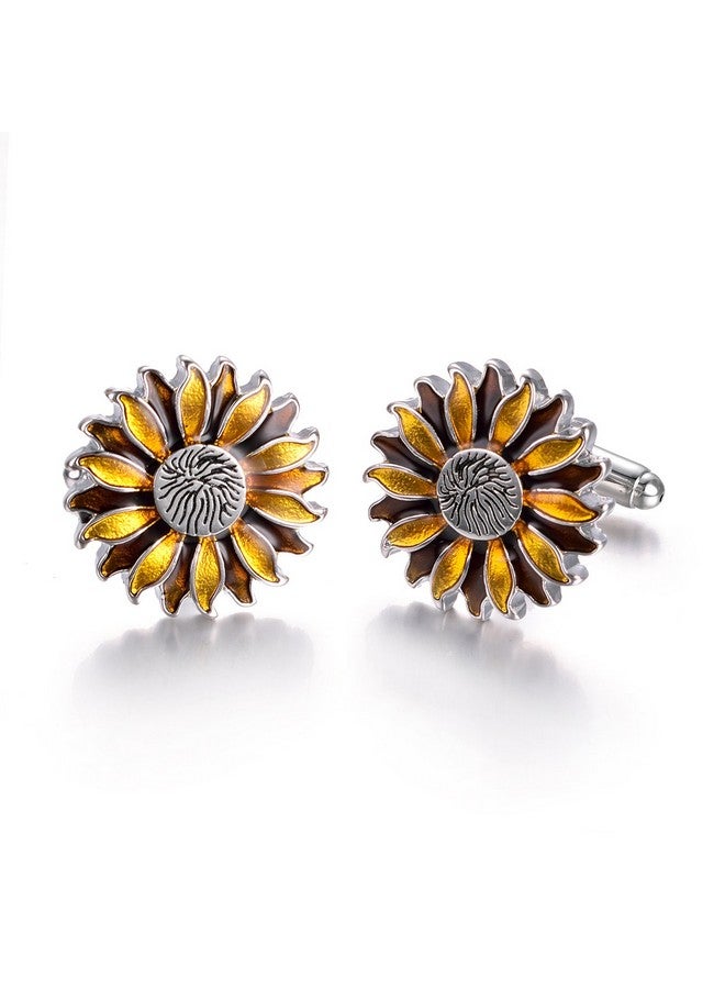 Yoursfs Sunflower Cufflinks For Men Yellow Orange Sun Floral Cuff Links Stainless Steel Wedding Jewerly Gift - Image 1
