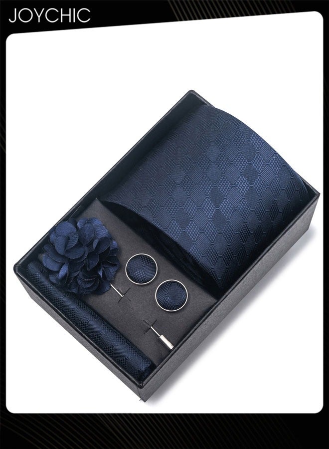 Joychic Classic Pattern Ties for Men Set with Pocket Square Cufflink and Corsage, Necktie in Gift Box for Wedding and Business Formal Occasions - Image 1