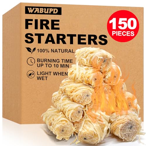 WABUPD 150 Pcs Fire Starter - Natural Fire Starters for Fireplace, Pellet Stove, BBQ, Pizza Oven, Fire Pit &Chimney, Fire Starters for Grill, Charcoal Starter - Image 1