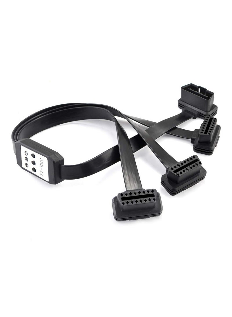 3 Way OBDii OBD2 Splitter Cable Ultra Low Profile 16 Pin OBD Male to Female Car Diagnostic Extension Cable with individual Power Switch 50cm - Image 1