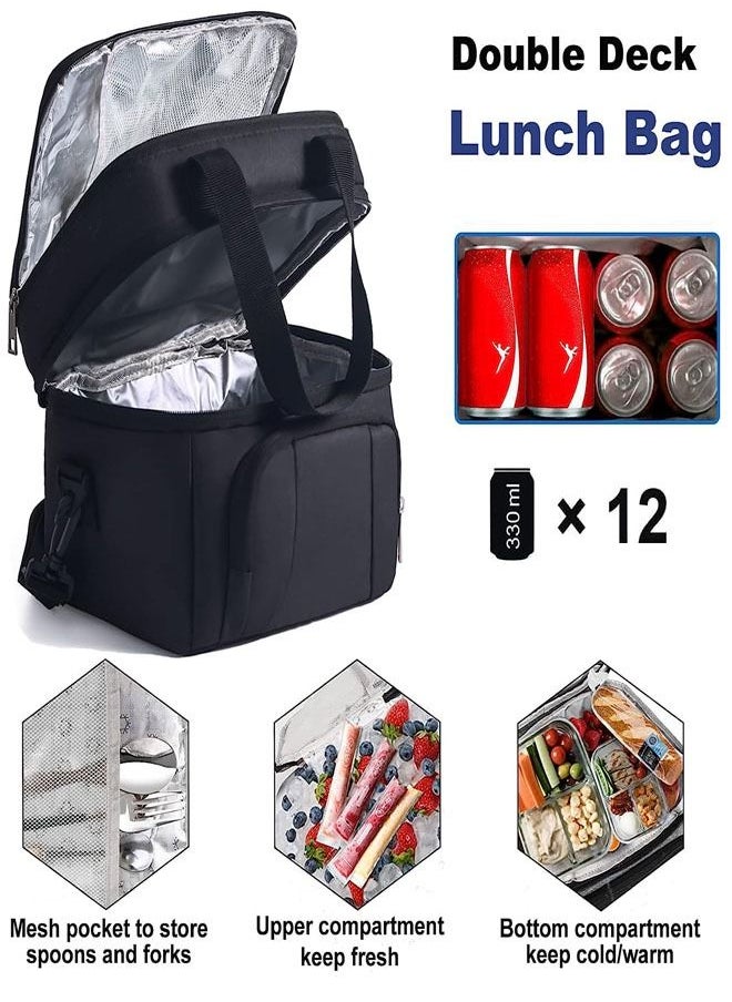 fashionhome Large Leakproof Reusable Insulated Lunch Bag for Women Men Double Deck Lunch Tote Bag Lunch Cooler Bag with Adjustable Shoulder Strap for Office School Picnic 27 x 20 x 22 Centimeter  - Image 3