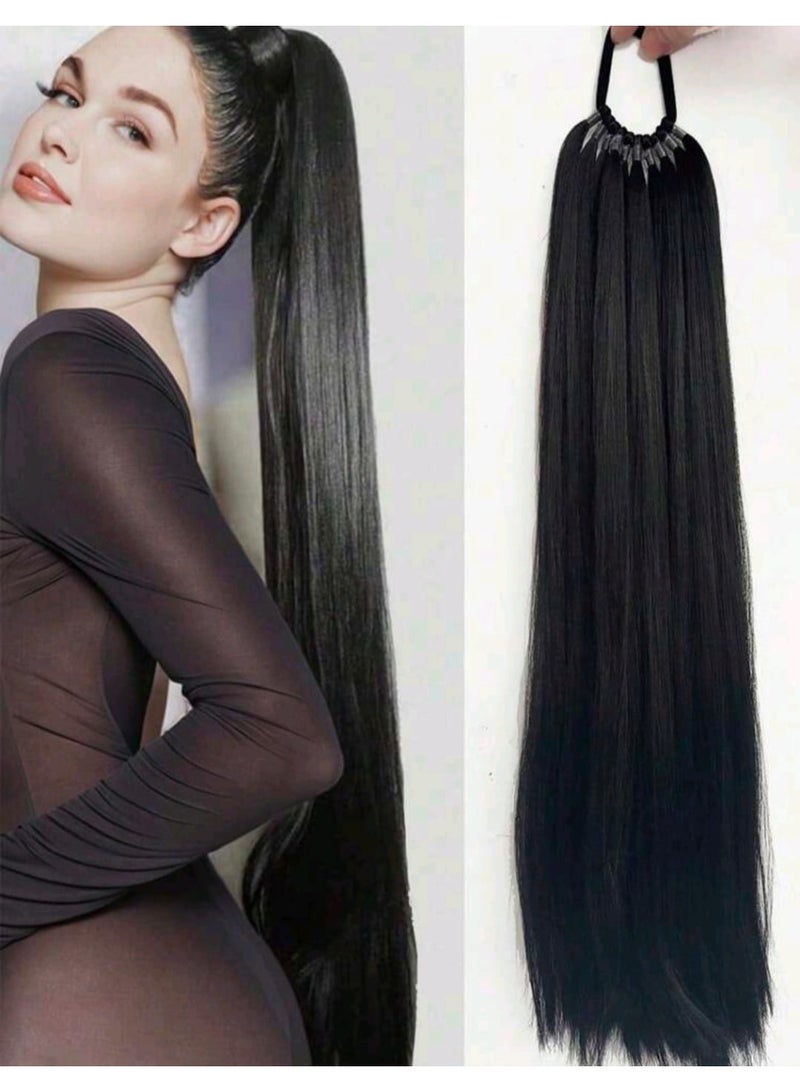 شي إن شعر مستعار واقعي مستقيم على شكل ذيل حصان، شعر مستعار طويل منفوش للارتداء اليومي، - Image 1