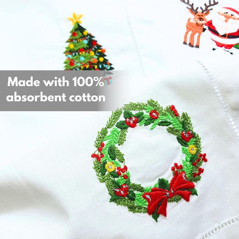 HCRAFT Embroidered Cotton Table Napkin Cloth Napkins Set of 4 18x18 Mix Snowman Laurel Wreath Christmas Napkin Dining Room Napkins Cloth Machine Washable Christmas Napkins Great Present Ideas - Image 3