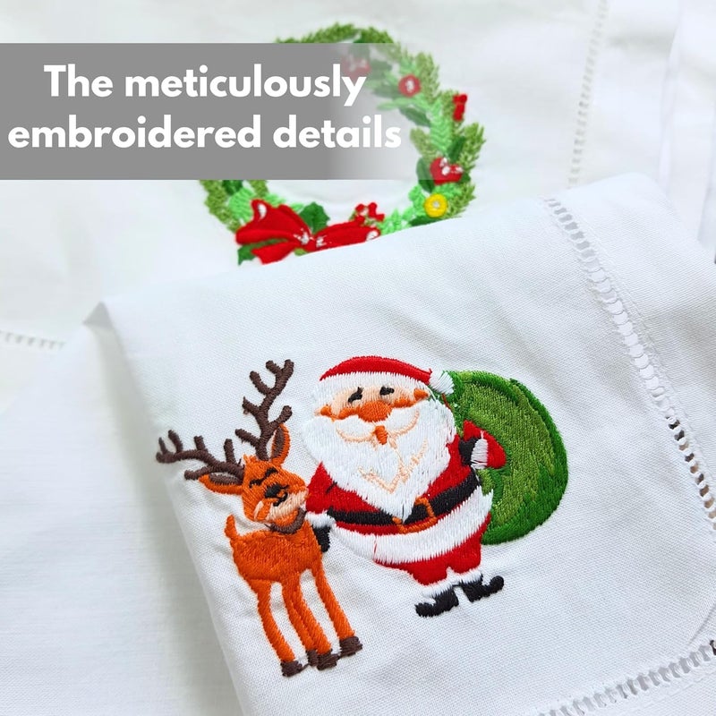HCRAFT Embroidered Cotton Table Napkin Cloth Napkins Set of 4 18x18 Mix Snowman Laurel Wreath Christmas Napkin Dining Room Napkins Cloth Machine Washable Christmas Napkins Great Present Ideas - Image 4