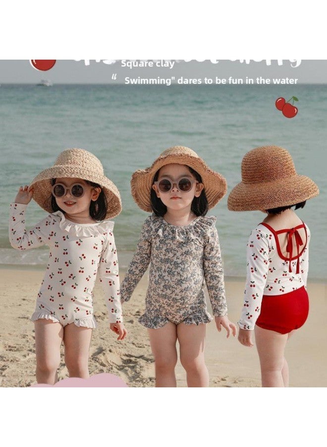 Girls Cute Swimwear Baby Girls 2025 Summer Backless Body Swimwear Children's Out Beach Clothes Trendy Wholesale-Color:Mid-bottom Loquat Fruit Print + Swimming Cap-