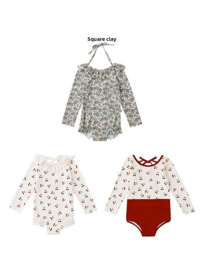 Girls Cute Swimwear Baby Girls 2025 Summer Backless Body Swimwear Children's Out Beach Clothes Trendy Wholesale-Color:Mid-bottom Loquat Fruit Print + Swimming Cap-
