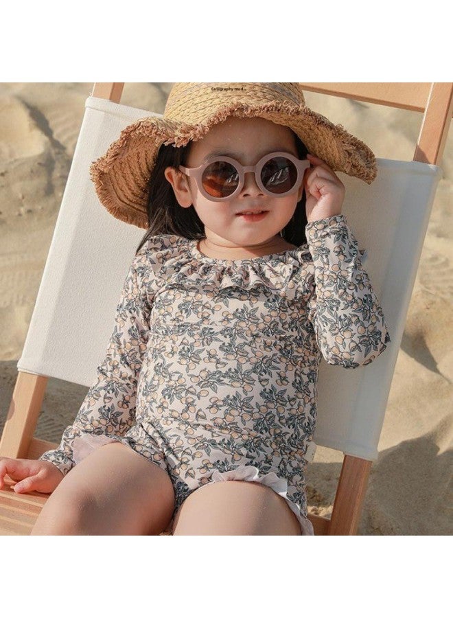 Girls Cute Swimwear Baby Girls 2025 Summer Backless Body Swimwear Children's Out Beach Clothes Trendy Wholesale-Color:Mid-bottom Loquat Fruit Print + Swimming Cap-