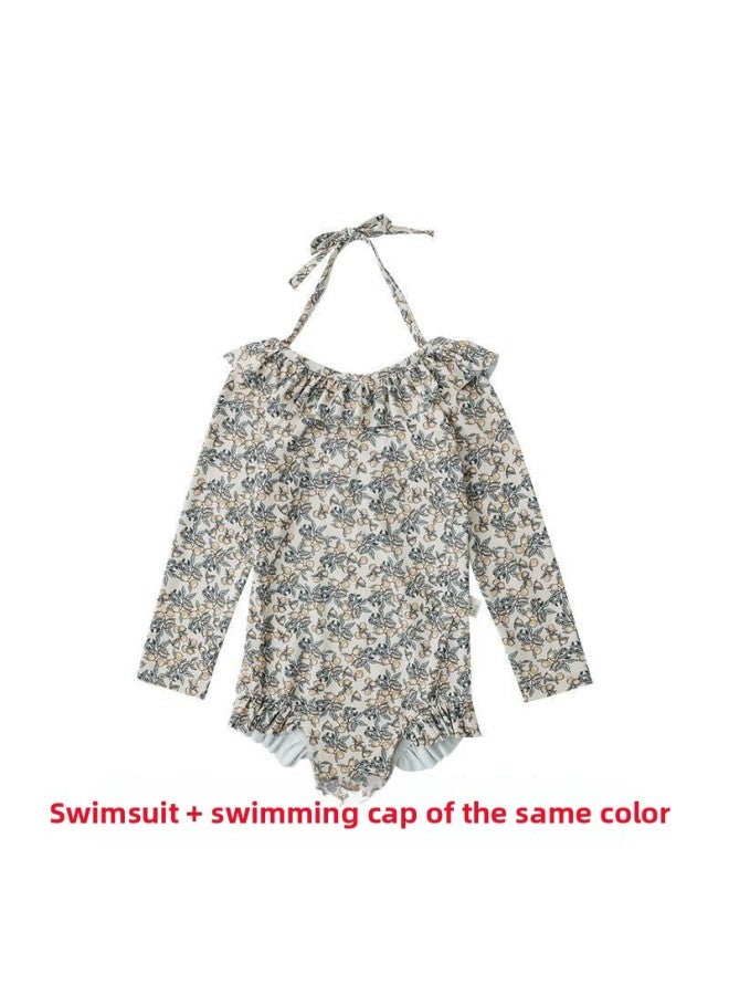 Girls Cute Swimwear Baby Girls 2025 Summer Backless Body Swimwear Children's Out Beach Clothes Trendy Wholesale-Color:Mid-bottom Loquat Fruit Print + Swimming Cap-