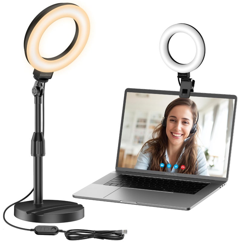 InnoGear Desk Ring Light with Stand, 60 LED 10W Overhead Portable Selfie Light Video Conference Lighting with Clip Camera Light for Monitor Laptop Computer Zoom Call Live Streaming Video Recording - Image 1