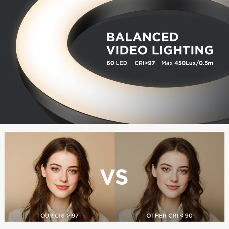 InnoGear Desk Ring Light with Stand, 60 LED 10W Overhead Portable Selfie Light Video Conference Lighting with Clip Camera Light for Monitor Laptop Computer Zoom Call Live Streaming Video Recording - Image 5