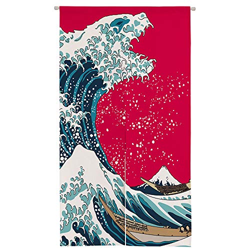 Ofat Home Japanese Great Wave Noren Curtain 33.5" W x 59" L, Red Ukiyo-e Ocean Wave with Monster Design Hanging Curtain for Doorway, Art Fabric Home Decor - Image 1