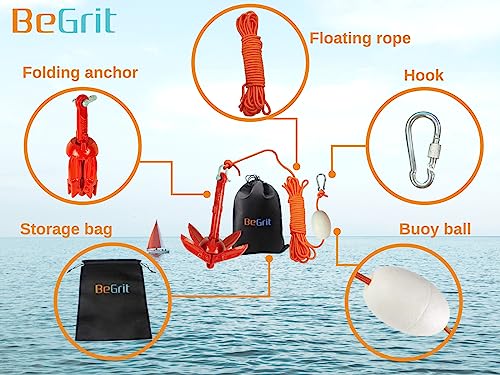 BeGrit Kayak Anchor 1.5lb Small Boat Anchor Folding Marine Anchor for Fishing,Kayak,Paddle Board,Canoe,Jet Ski, with 32.8 ft Anchor Tow Rope Carrying Bag (Red) - Image 3